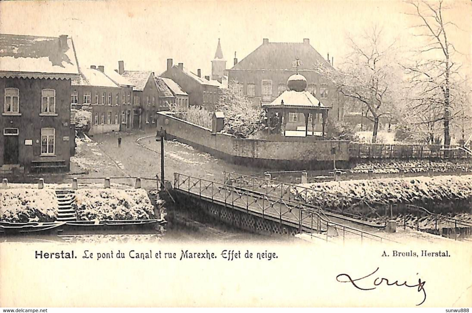 Herstal - Le Pont Du Canal Et Rue Marexhe. Effet De Neige (A. Breuls Précurseur) - Herstal