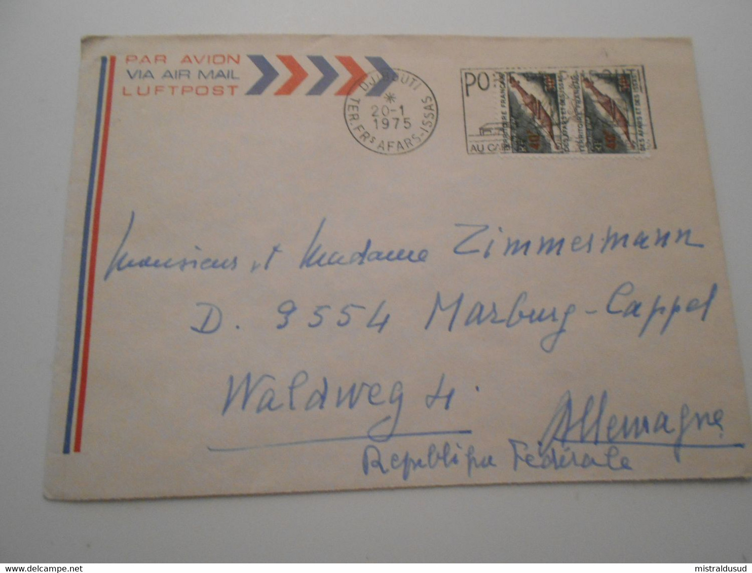 France Ex-colonies ,afars Et Issas Lettre De Djibouti 1975  Pour Waldweg - Briefe U. Dokumente