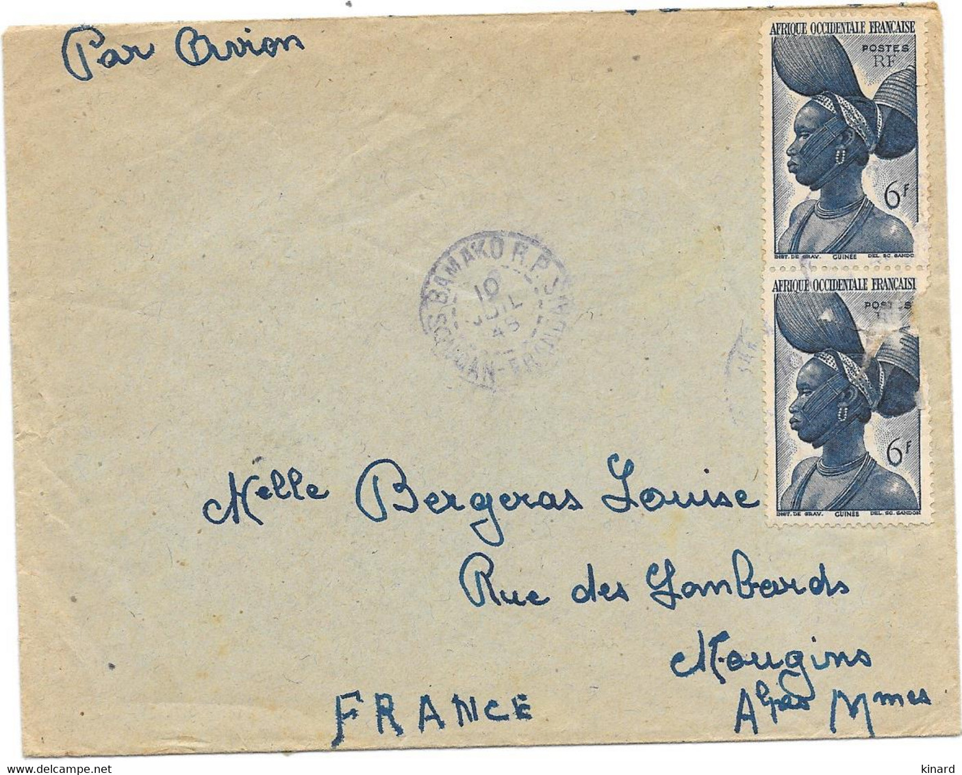 SOUDAN FRANCAIS .  PAR AVION BAMAKO..1948...N° 38.  TBE SCAN - Lettres & Documents