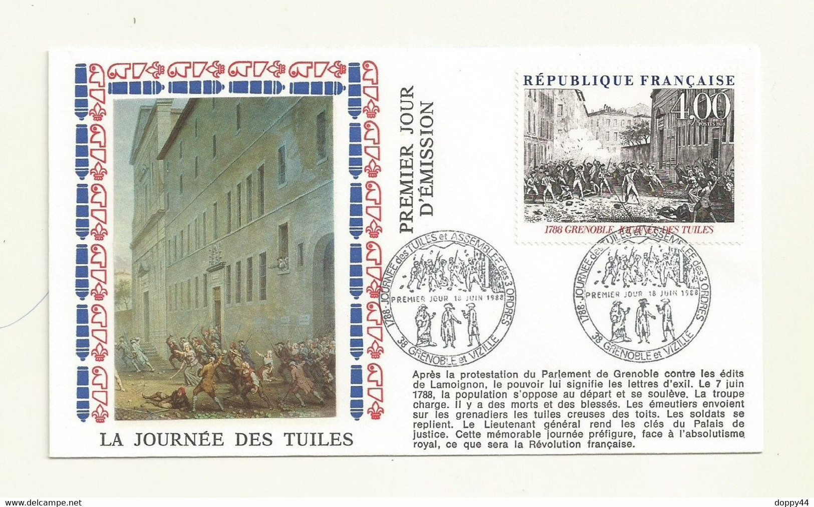 SOUVENIR FDC REVOLUTION FRANCAISE  LA JOURNEE DES TUILES . - Revolución Francesa