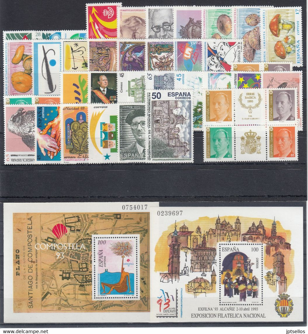 ESPAÑA 1993 Nº 3237/3276 AÑO COMPLETO NUEVO 40 SELLOS + 2 HB - Annate Complete