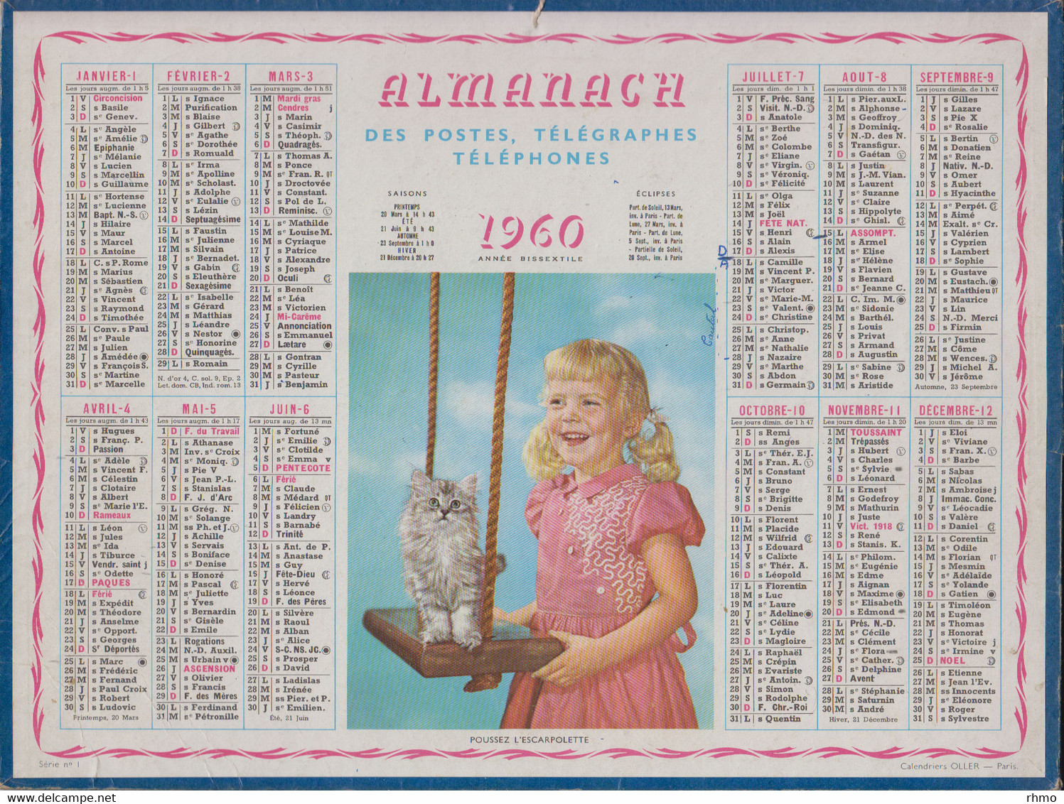 CALENDRIER ALMANACH DES P.T.T - Lot De 6 Calendriers 1960-1961-1962-1963-1964 1ère Pages Seulement, Pas D'intérieur - Big : 1961-70