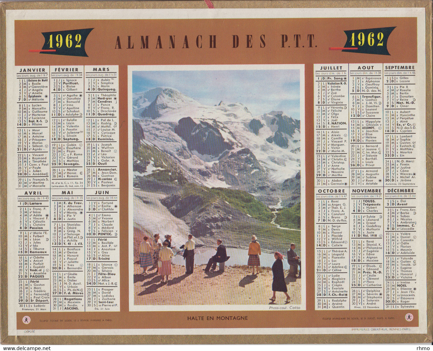 CALENDRIER ALMANACH DES P.T.T - Lot De 6 Calendriers 1960-1961-1962-1963-1964 1ère Pages Seulement, Pas D'intérieur - Big : 1961-70