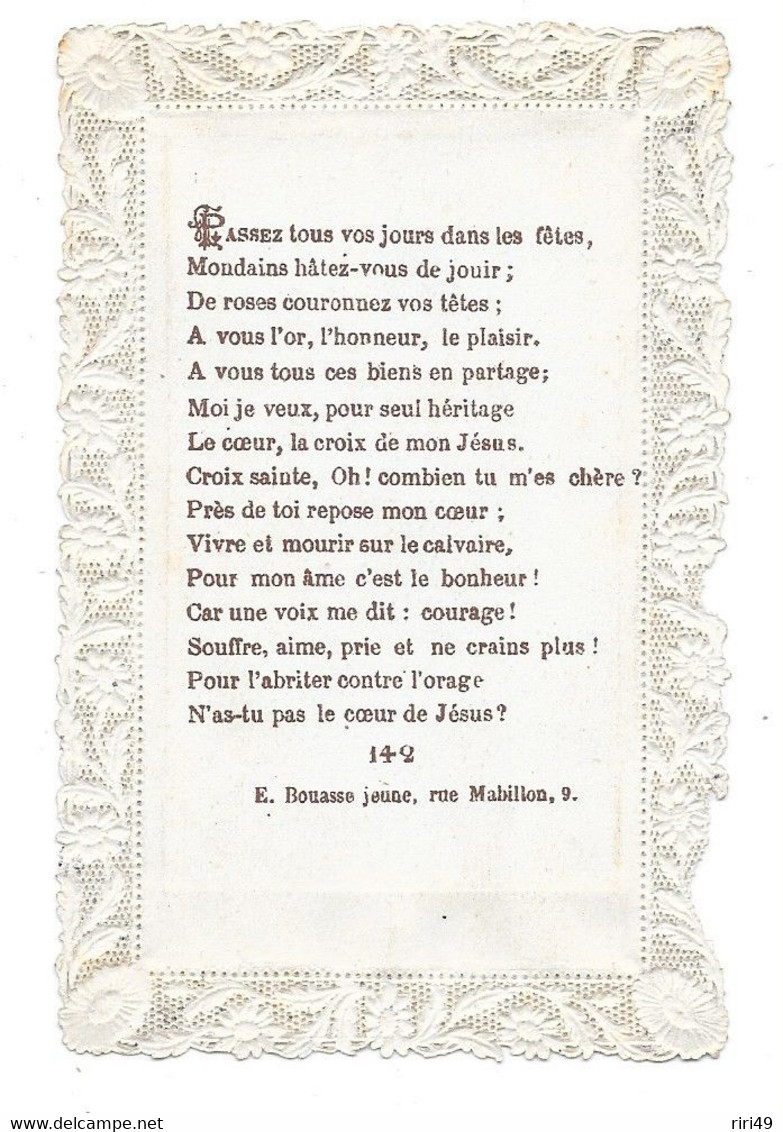 Canivet, Belle  Image Pieuse, Dentelle 2 Scannes, E.BOUASSE JEUNE, Hommage Au Sacré-Cœur - Images Religieuses