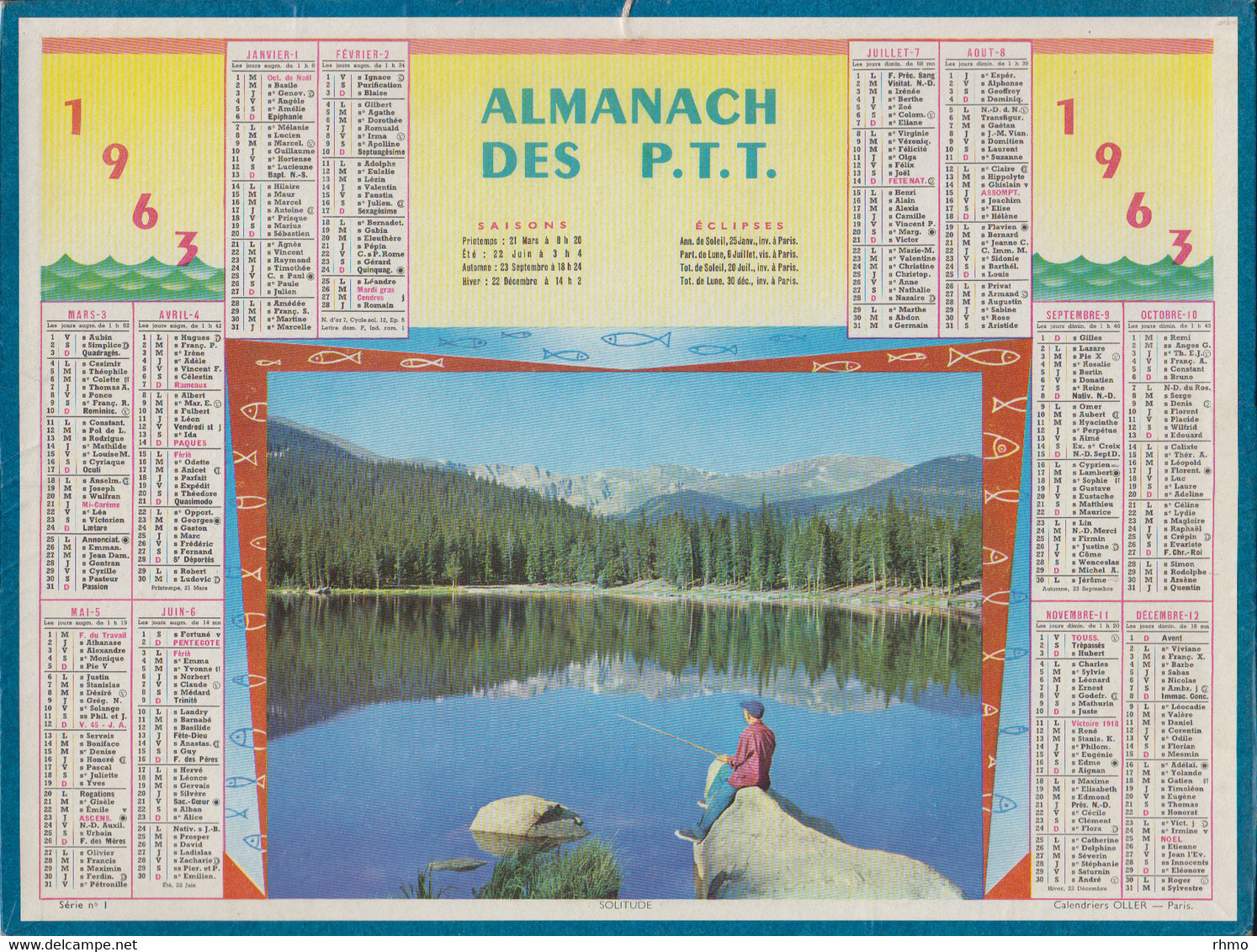 CALENDRIER ALMANACH DES P.T.T - Lot De 6 Calendriers 1960-1961-1962-1963-1964 1ère Pages Seulement, Pas D'intérieur - Grand Format : 1961-70