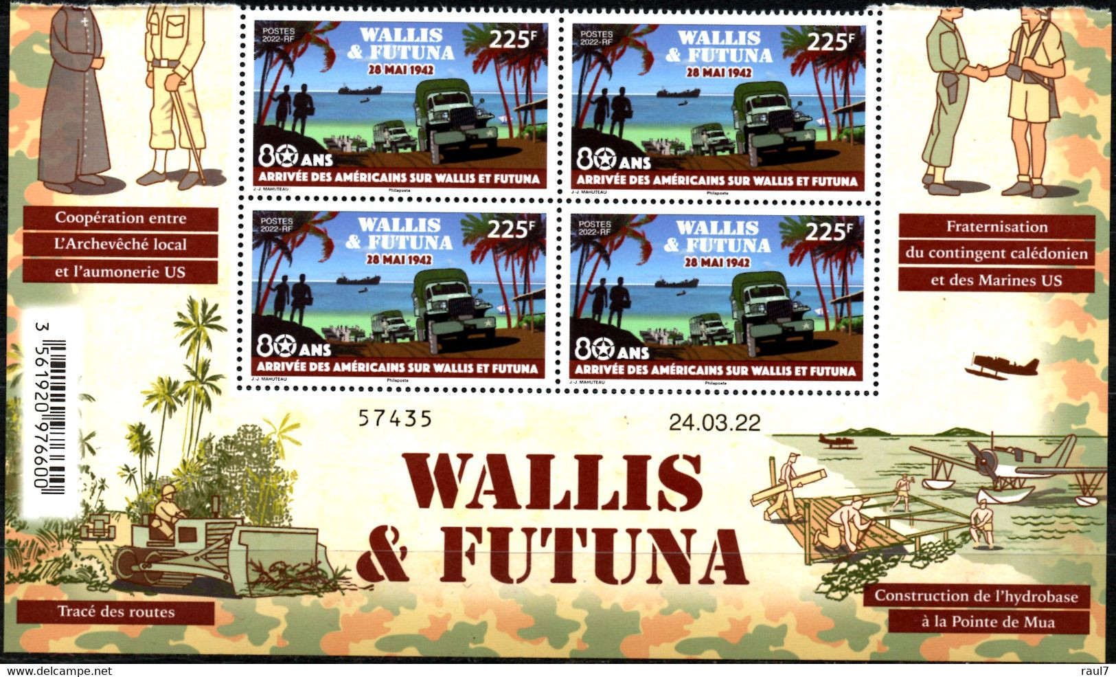 Wallis Et Futuna 2022 - 80e Ann De L'arrivée Des Américains Sur L'ile - Bloc De 4 Avec Coin Daté Neuf // Mnh - Unused Stamps