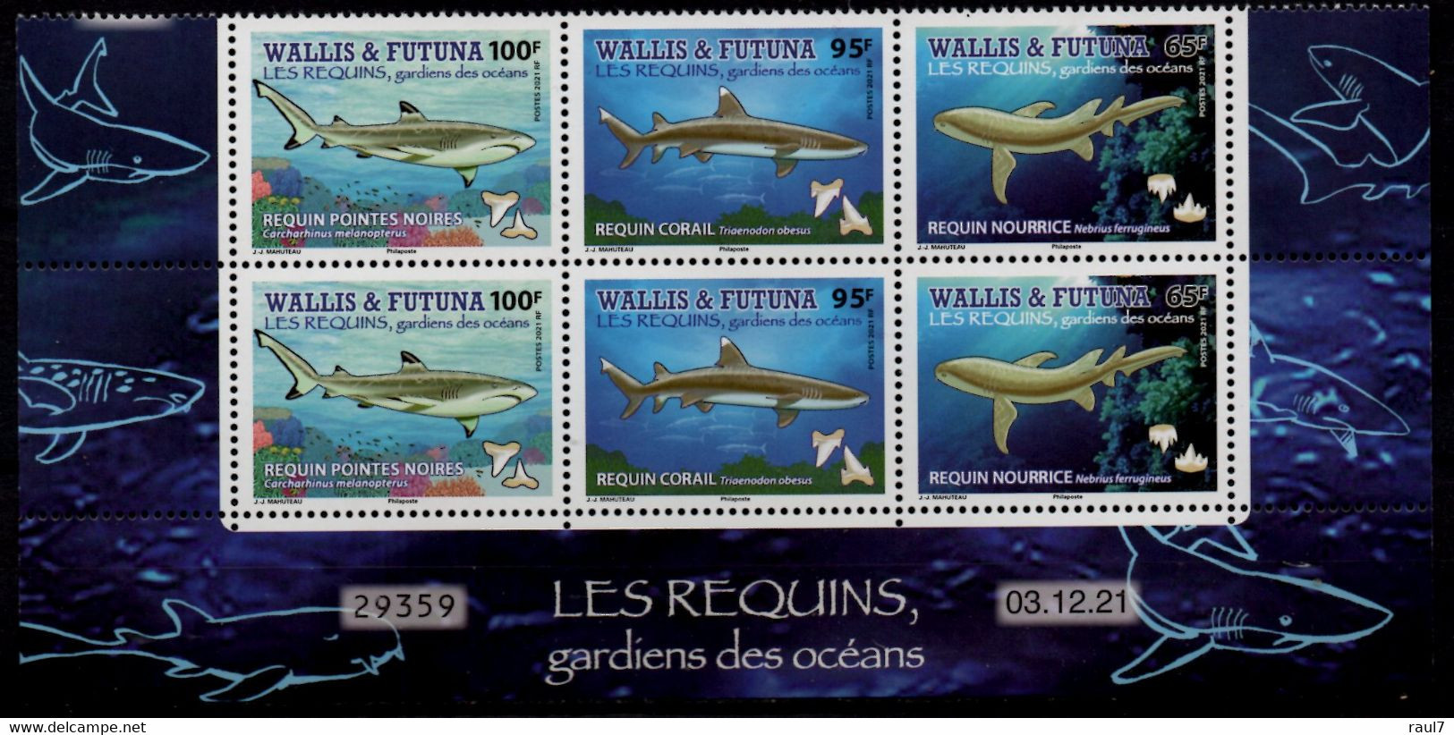 Wallis Et Futuna 2021 - Faune Marine, Requins Gardiens De L'océan - Bloc De 6 Coin Daté Neuf // Mnh - Ungebraucht