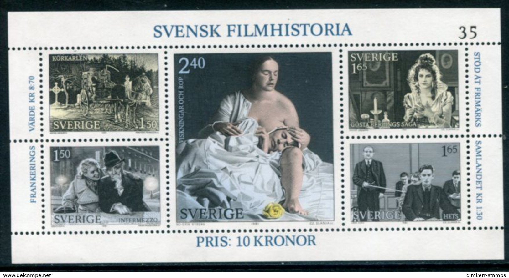SWEDEN 1981 Swedish Cinema Block MNH / **.  Michel Block 9 - Unused Stamps