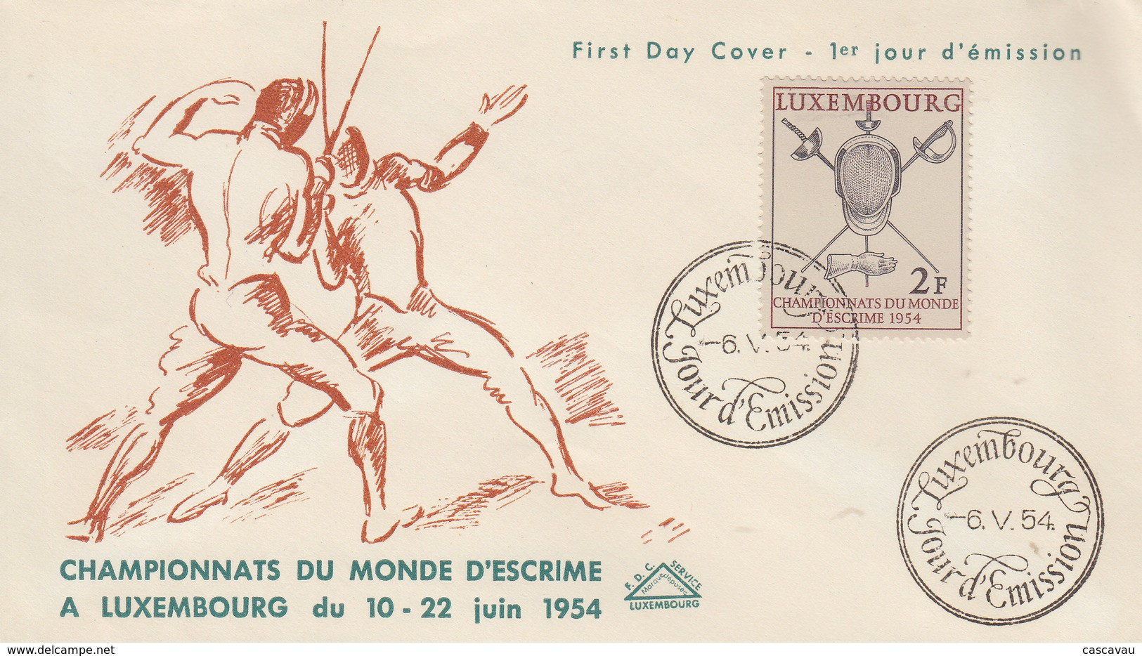 Enveloppe  FDC  1er  Jour   LUXEMBOURG   Championnat  Du  Monde  D' ESCRIME    1954 - Fechten