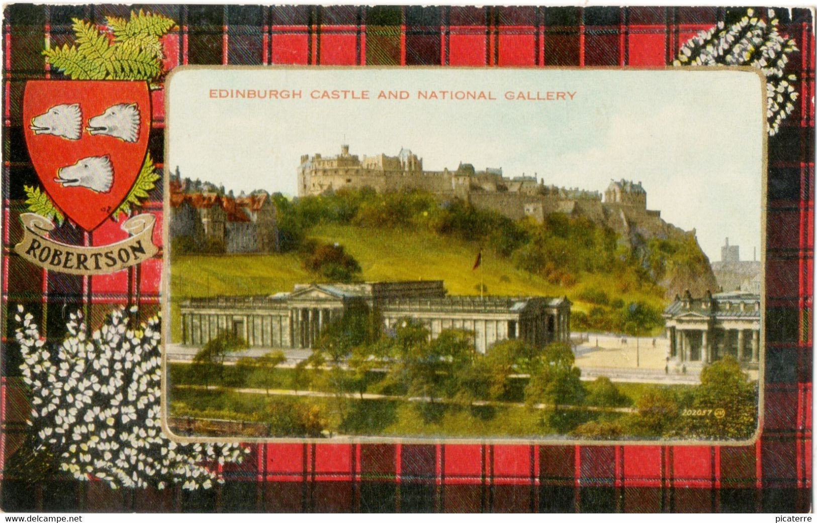 EDINBURGH CASTLE & NATIONAL GALLERY , "ROBERTSON"  Tartan, Clan,  Valentines Colourtone - Genealogy