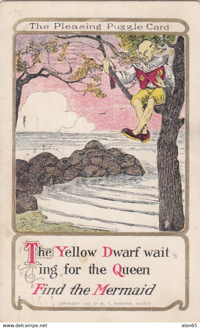 Puzzle Card 'The Yellow Dwarf Waits For The Queen' Find The Mermaid Image, C1900s Vintage Postcard - Andere & Zonder Classificatie