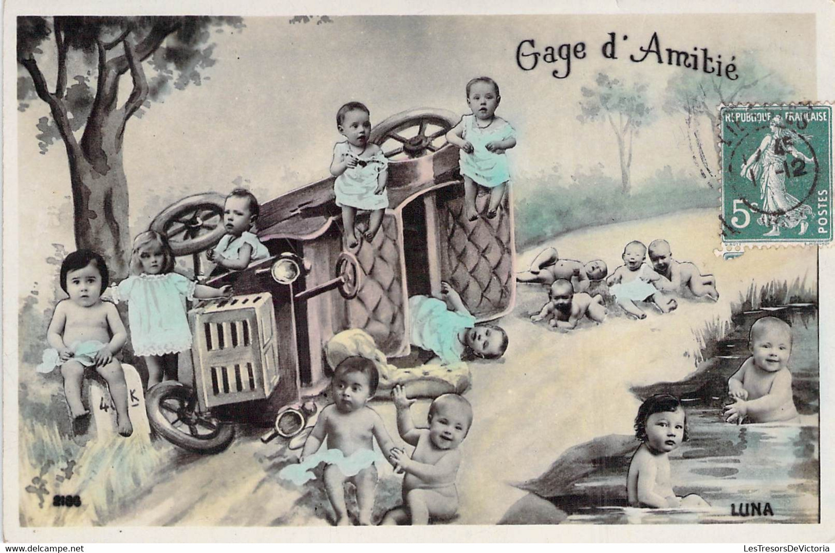 CPA Bébés à Coté D'une Voiture Ancienne Accident - Humour Absurde - Luna - Groupes D'enfants & Familles