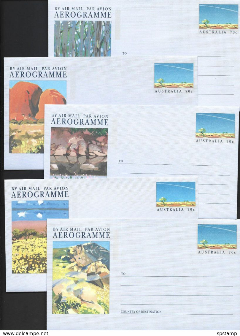 Australia 1992 70c Tourist Landscape Paintings Aerogramme Set Of 5 Unused - Aérogrammes