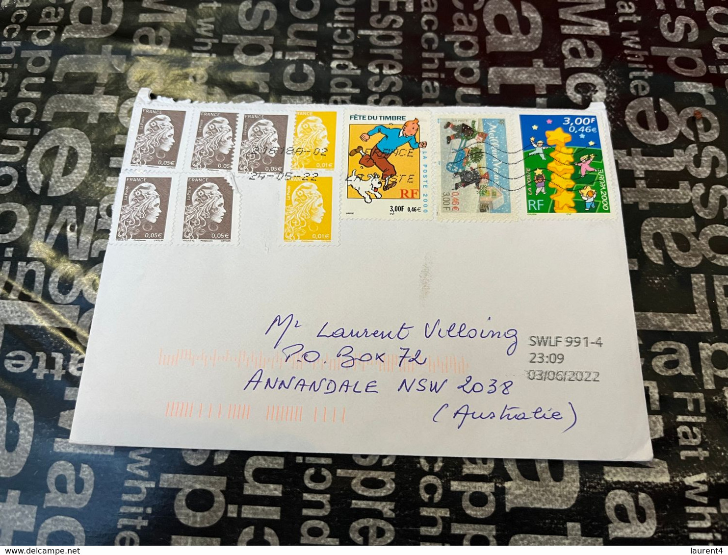 (1 G 58) Letter Posted From France To Australia During COVID-19 Crisis (Europa & Tintin Stamp) - Covers & Documents