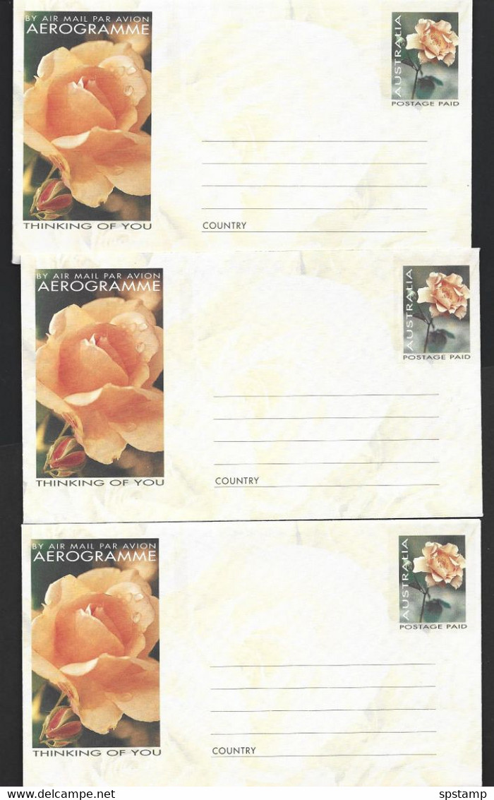 Australia 1994 Roses /  Thinking Of You Aerogramme X 3 Unused - Aérogrammes