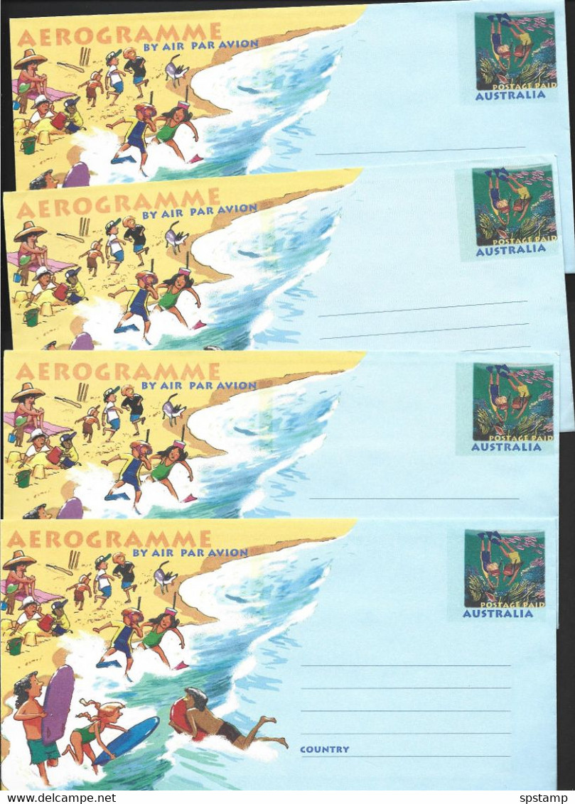 Australia 1996 Children At The Beach Post Paid Aerogramme X 4 Unused - Aérogrammes