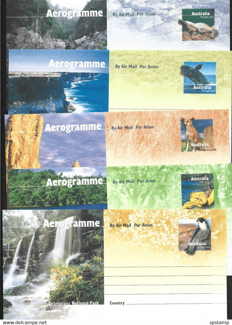 Australia 1999 National Parks Large Format Post Paid Aerogramme Set Of 5 Unused - Aérogrammes