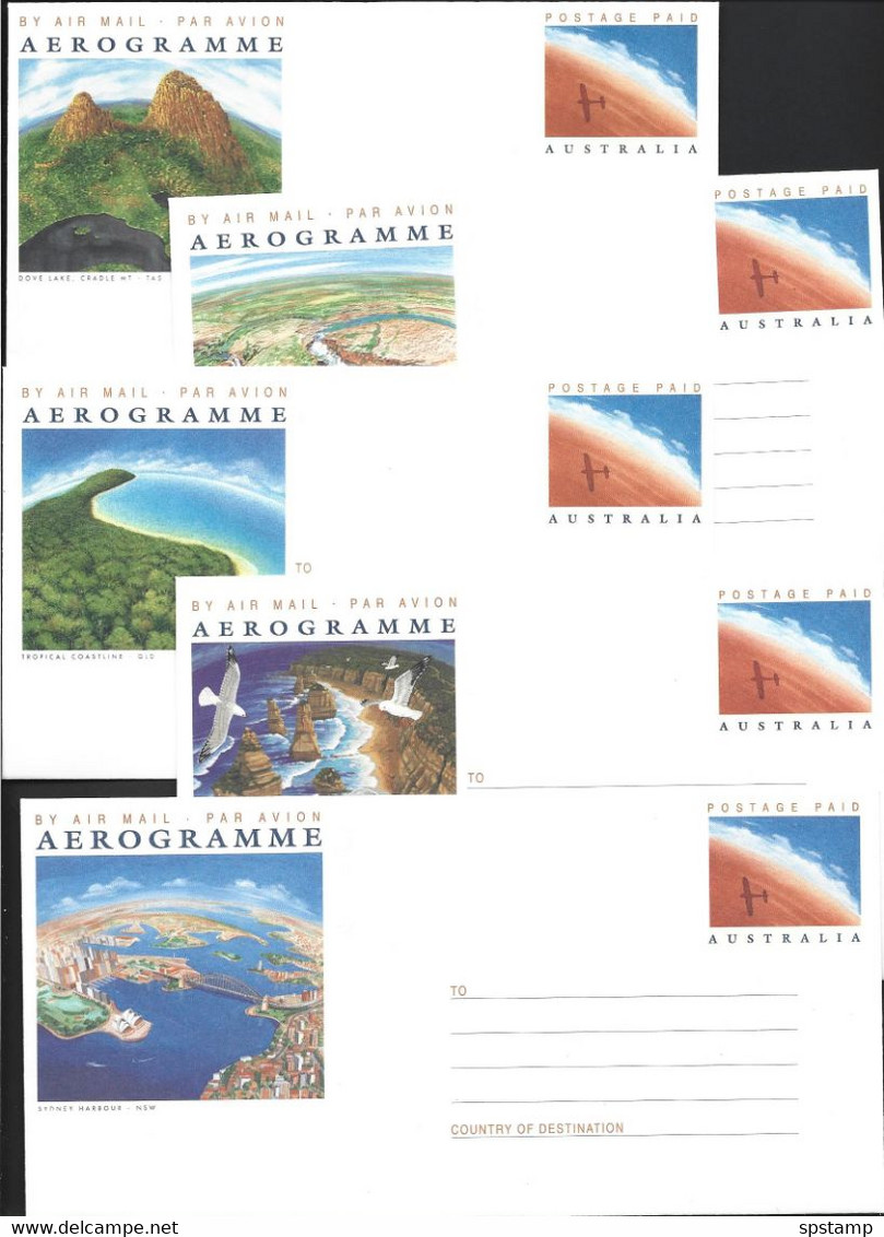 Australia 1993 Tourism Water Scenes Postage Paid Aerogramme Set Of 5 Fine Unused - Aérogrammes