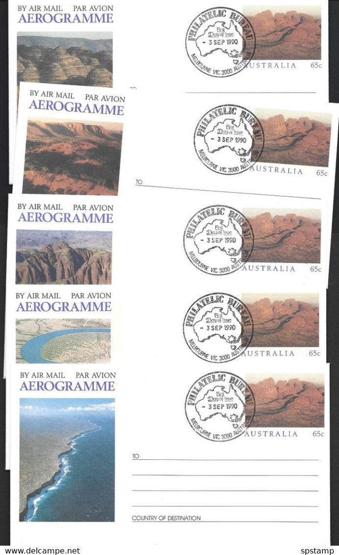 Australia 1990 65 C Outback Landscapes  Aerogramme Set Of 5 Fine Used FDI Cancels - Aérogrammes