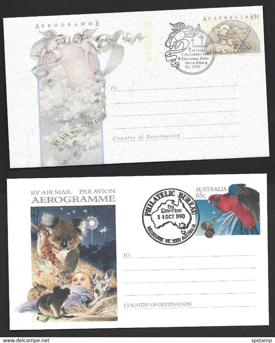 Australia 1990 & 1991 65c Christmas Aerogramme Both Fine Used FDI Cancels - Aérogrammes