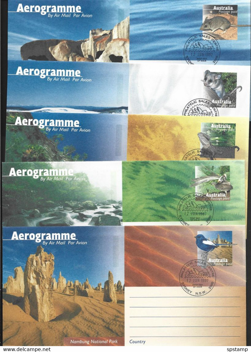 Australia 1997 National Parks Post Paid Aerogramme Set Of 5 Fine Used , Sydney FDI Cancels - Aérogrammes
