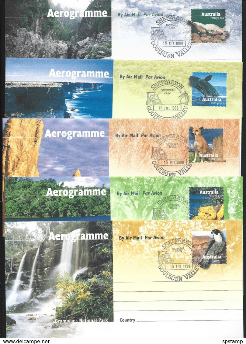 Australia 1999 National Parks Large Format Post Paid Aerogramme Set Of 5 Fine Used FDI Cancels - Aérogrammes