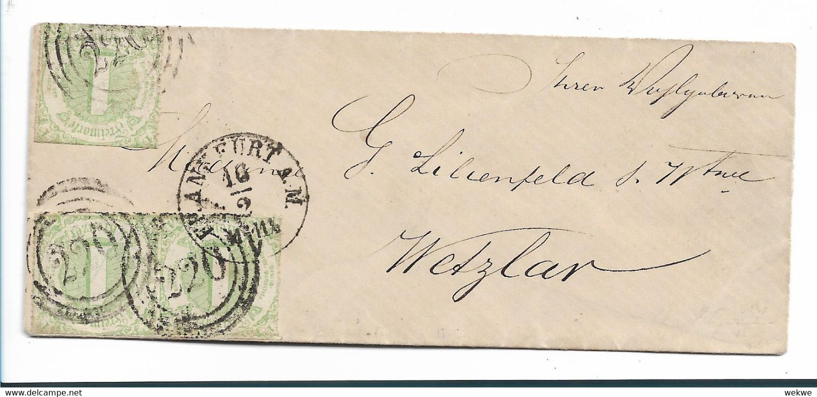 THT127 / THURN U. TAXIS - Mi.Nr. 41 (3 X ) In überdurchschnittlicher Erhaltung Auf Kleinem Brief, Frankfurt-Wetzlar 1865 - Covers & Documents