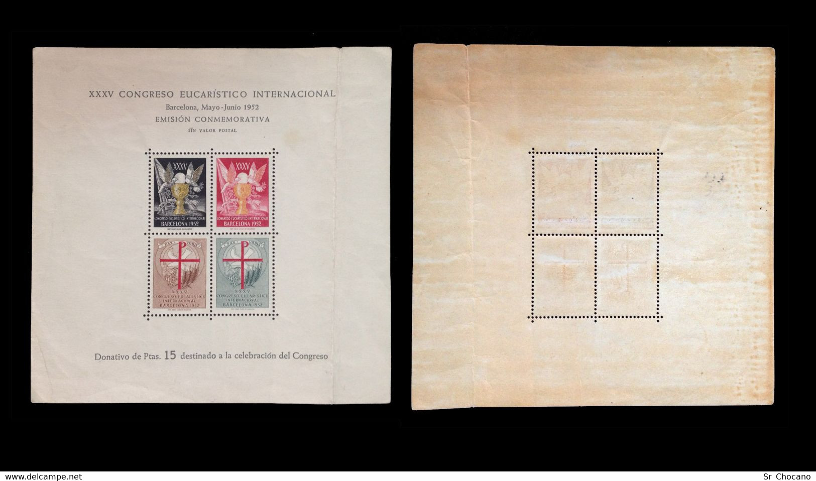 1952-XXXV CONGRESO EUCARISTICO INTERNACIONAL, BARCELONA.Hojita Bloque.MNH - Herdenkingsblaadjes