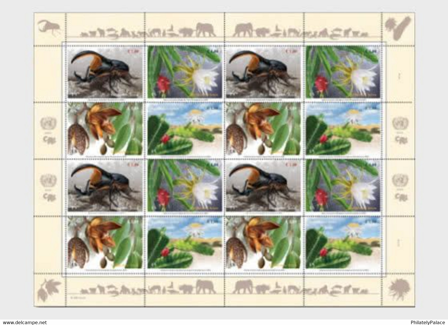 UN 2022 United Nations Endangered Species Wildlife Satanas Beetle, Cereus, Cactus, Cedar , Flora, Flower Set MNH (**) - Covers & Documents