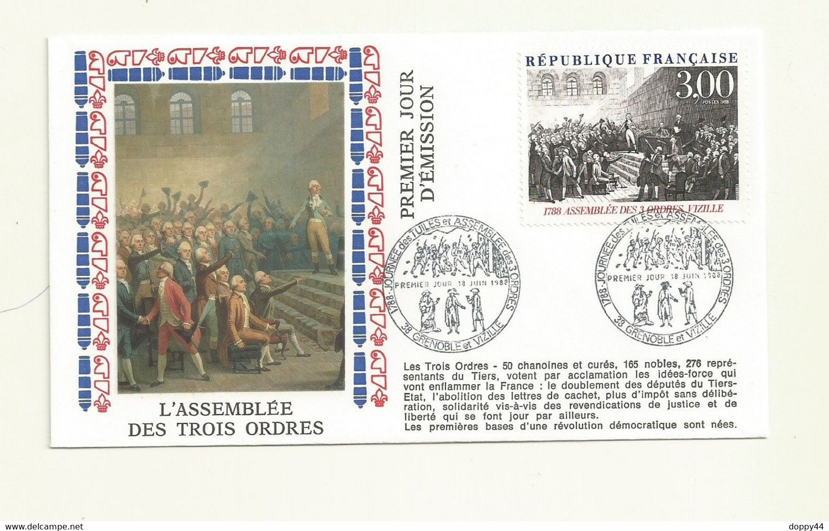 SOUVENIR FDC REVOLUTION FRANCAISE ASSEMBLEE DES 3 ORDRES VIZILLE. - Révolution Française