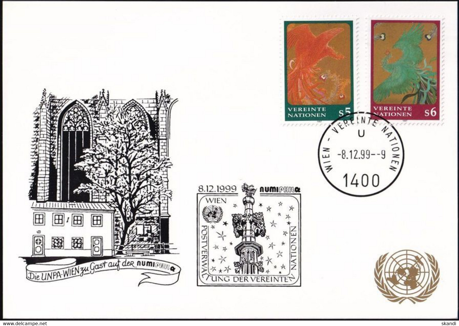 UNO WIEN 1999 Mi-Nr. 207 WEISSE KARTE - NUMIPHIL WIEN 08.12.1999 - Covers & Documents