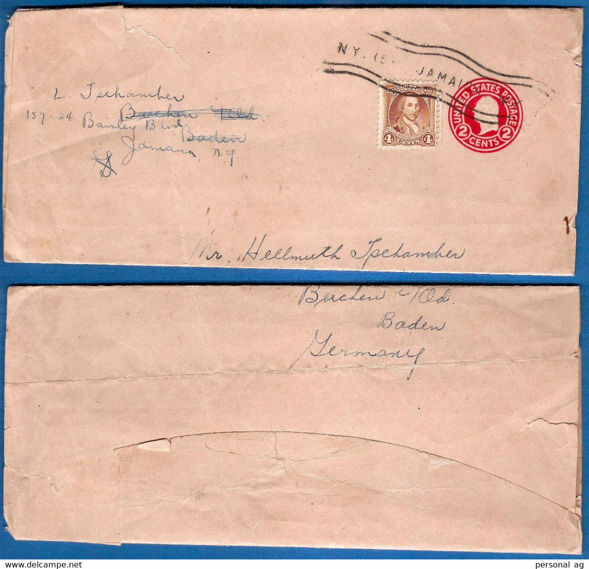1915 Ca.  USA Streifband / Wrapper Ascher S 29 A II Mit ZuF Michel 339, Jamaica N.Y. Nach Baden - 1901-20