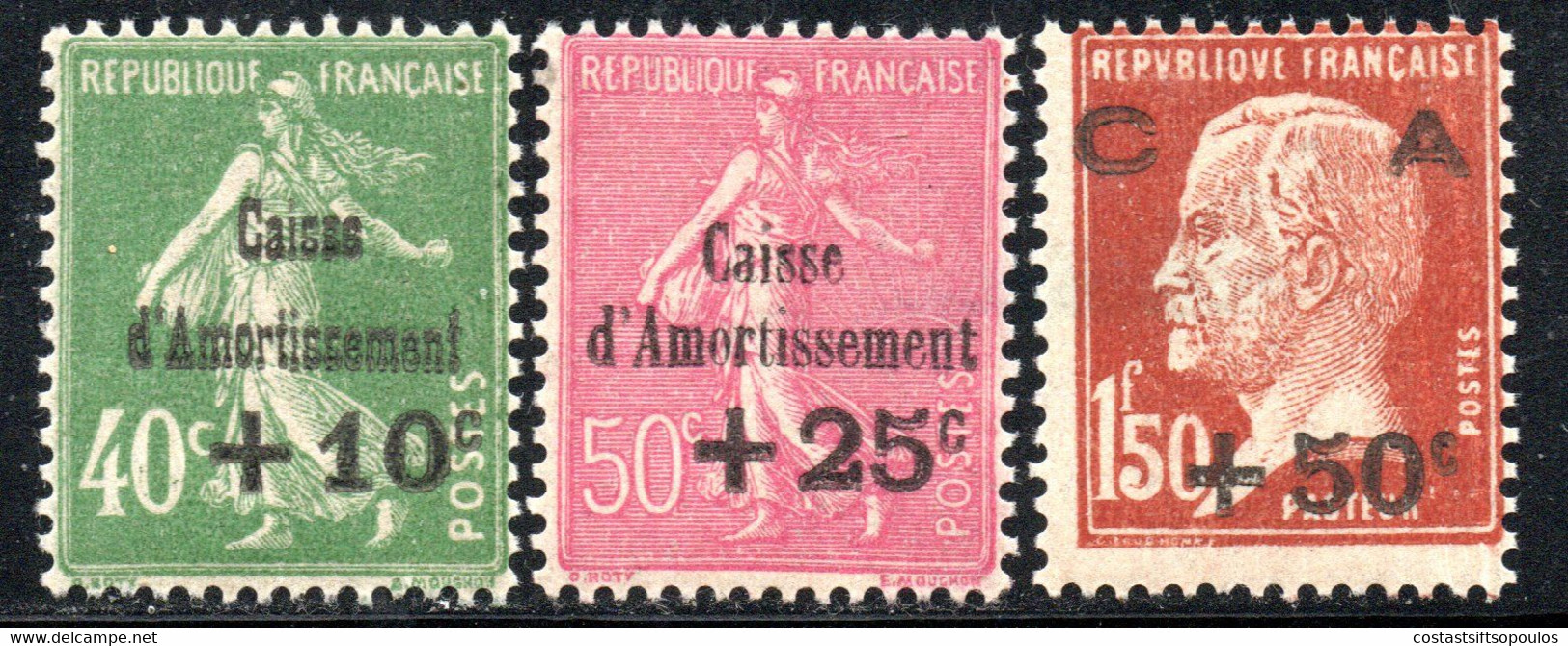 915.FRANCE,1929 SINKING FUND # 253-255 MNH,255 1.50 +.50 FR. LIGHT PAPER WRINKLES - 1927-31 Caisse D'Amortissement