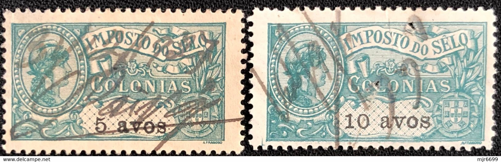 MACAU 1917 REVENUE STAMPS 5 & 10 AVOS USED, DIFFERENT PAPER. CAT. PB#228 & 230 - Otros & Sin Clasificación