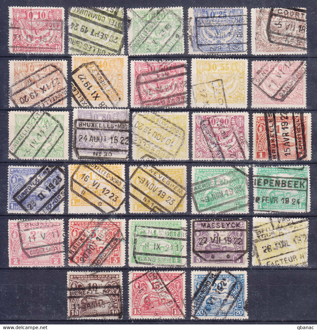 Belgium Railway 1920 Mi#100-121 + 122-128, Complete Used Set, Except 0.2 Fr Yellow-green And 1 Fr Yellow-brown - Other & Unclassified