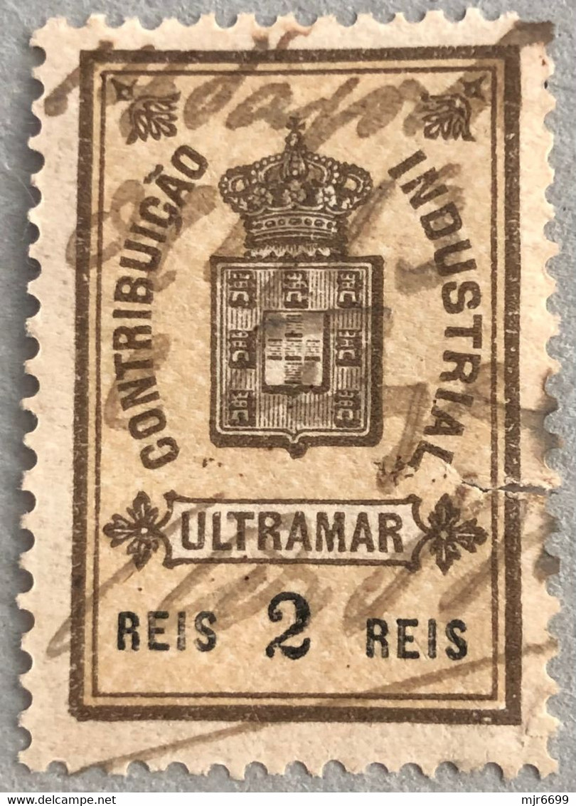 MACAU, 1907 ROYAL COAT OF ARMS INDUSTRIAL TAX STAMPS - 2 REIS.- PB#22, BROKEN AT RIGHT - Andere & Zonder Classificatie