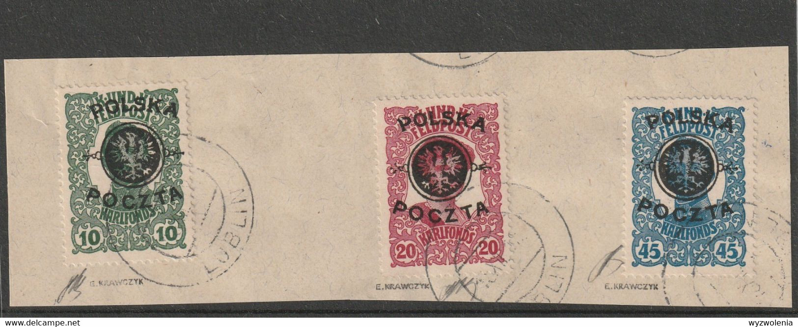 E 425) Polen 1918 Mi# 17-19 (Überdruck Österreich - Ungarische Feldpost) O: Stempel Lublin - Neufs