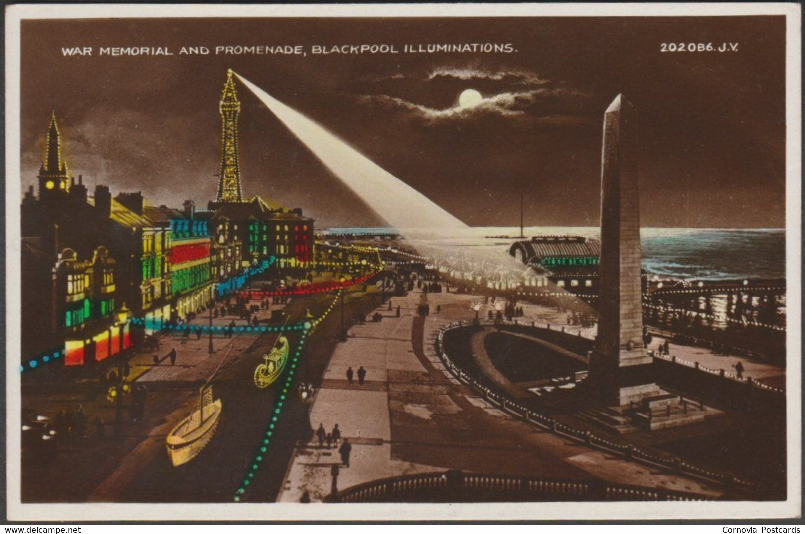War Memorial And Promenade, Blackpool Illuminations, 1933 - Valentine's RP Postcard - Blackpool