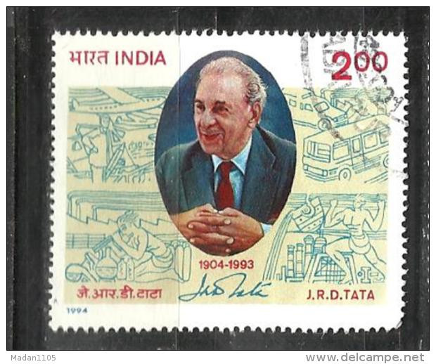 INDIA, 1994, J R D Tata, , Industrialist, And Pioneer Of Civil Aviation In India, 1 V,  FINE USED - Oblitérés