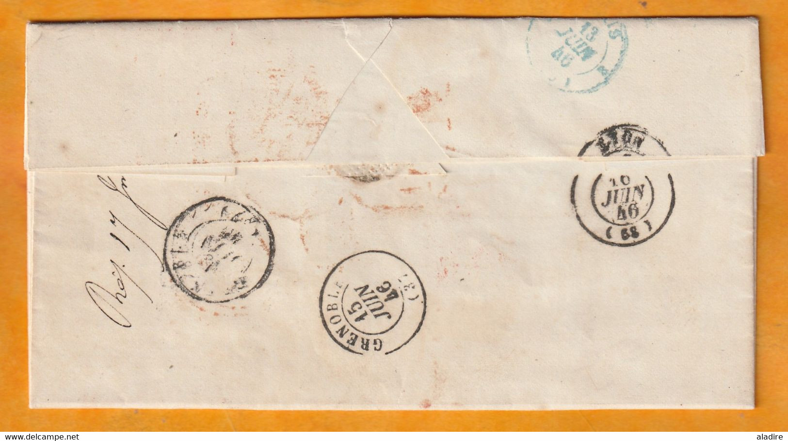 1846 - Lettre Pliée En Anglais En Port Payé De London, Londres Vers Grenoble Puis Lyon -  Via Boulogne - Postmark Collection