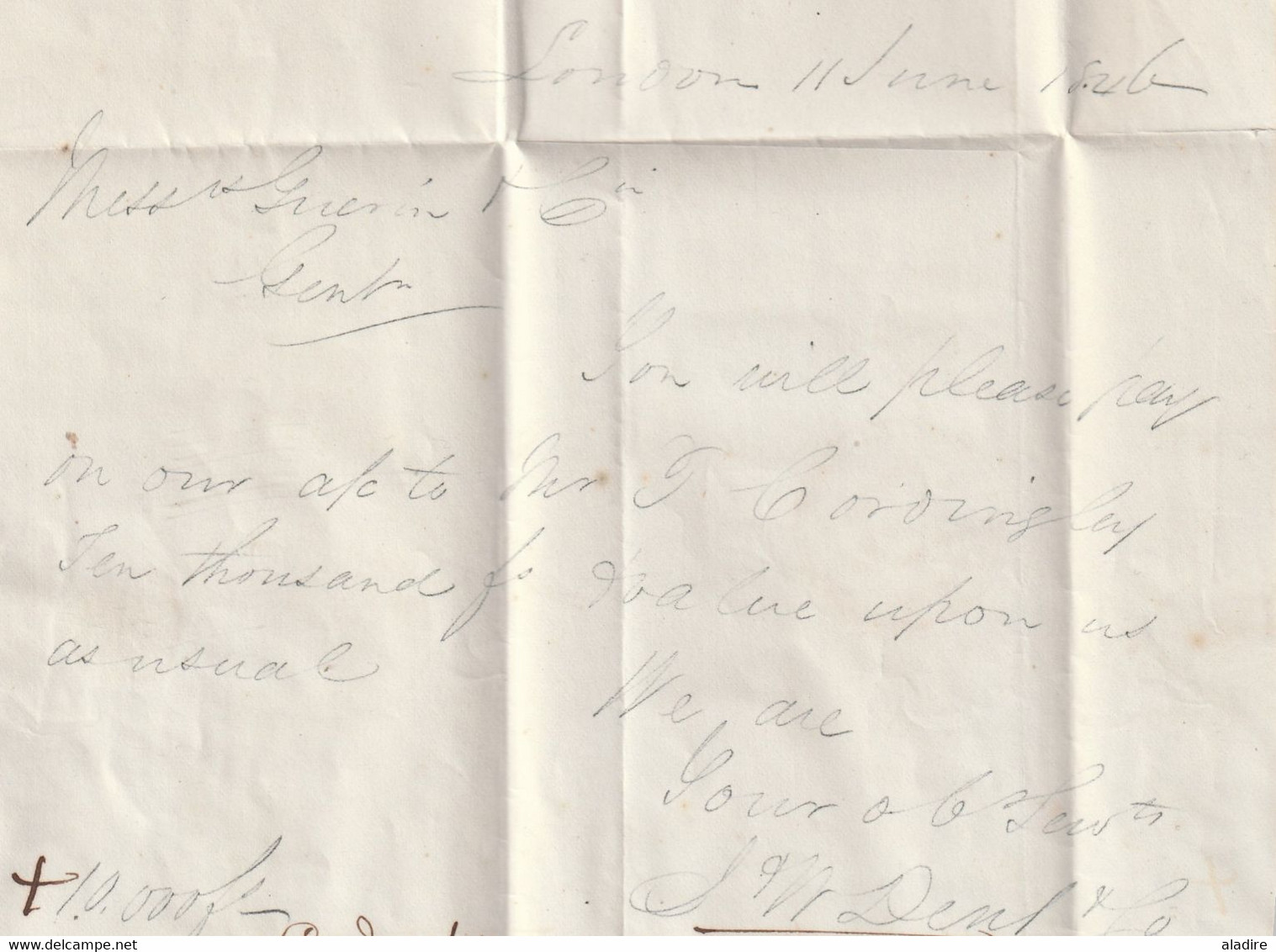 1846 - Lettre pliée en anglais en Port Payé de London, Londres vers Grenoble puis Lyon -  via Boulogne