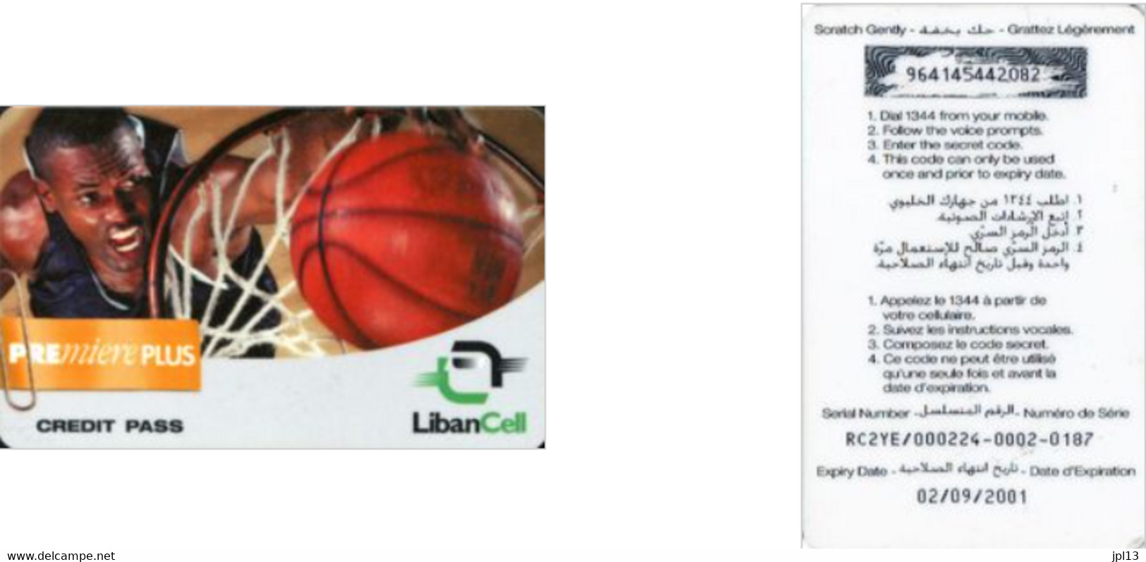 Recharge GSM - Liban - LibanCell - Basketball, Exp.30/09/2001 - Libano