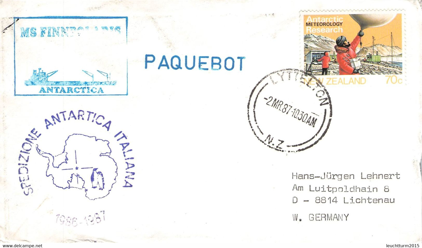 NEW ZEALAND - PAQUEBOT MS FINNPOLARIS 1987 > GERMANY / ZM211 - Covers & Documents