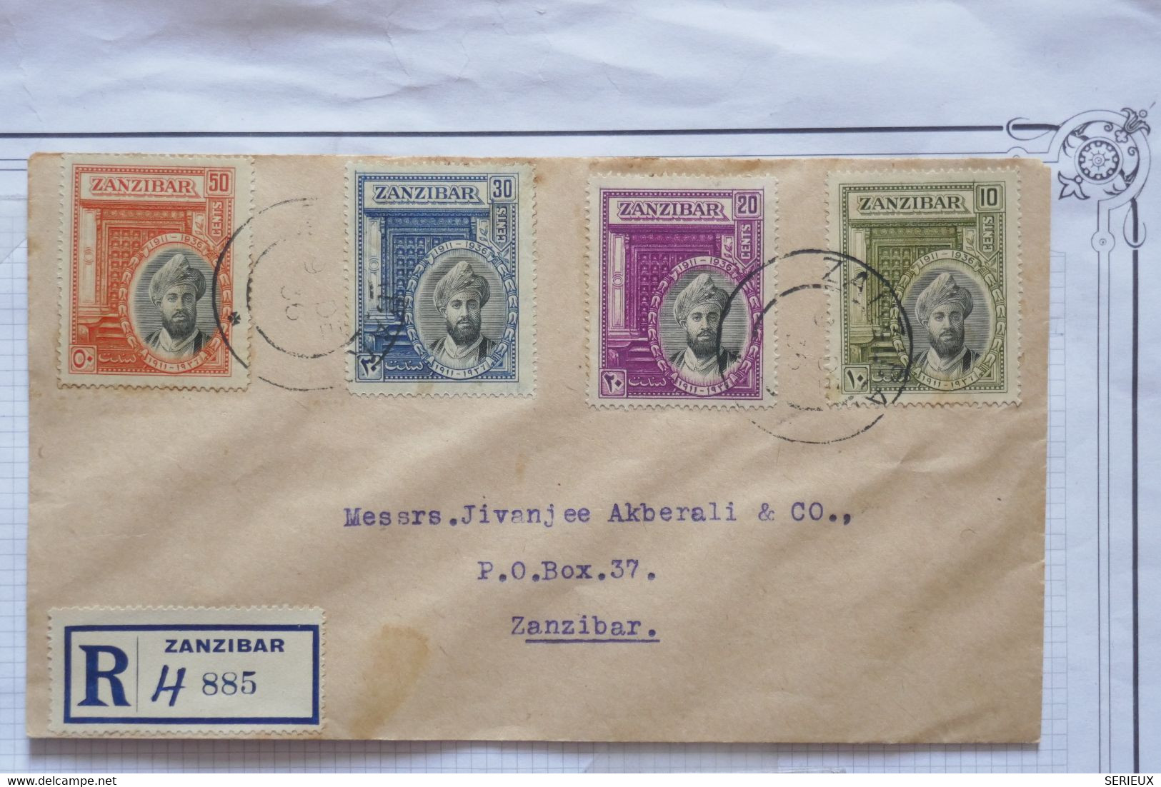 C ZANZIBAR  BELLE LETTRE REGISTERED 1936    ++++AFFRANC. INTERESSANT - Zanzibar (...-1963)