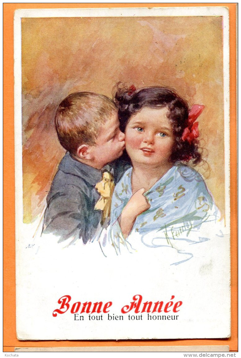 ALB438, Bonne Année, K. Feiertag, Enfants, Fantaisie, B. K. W. I. 665 , Circulée 1921 - Feiertag, Karl