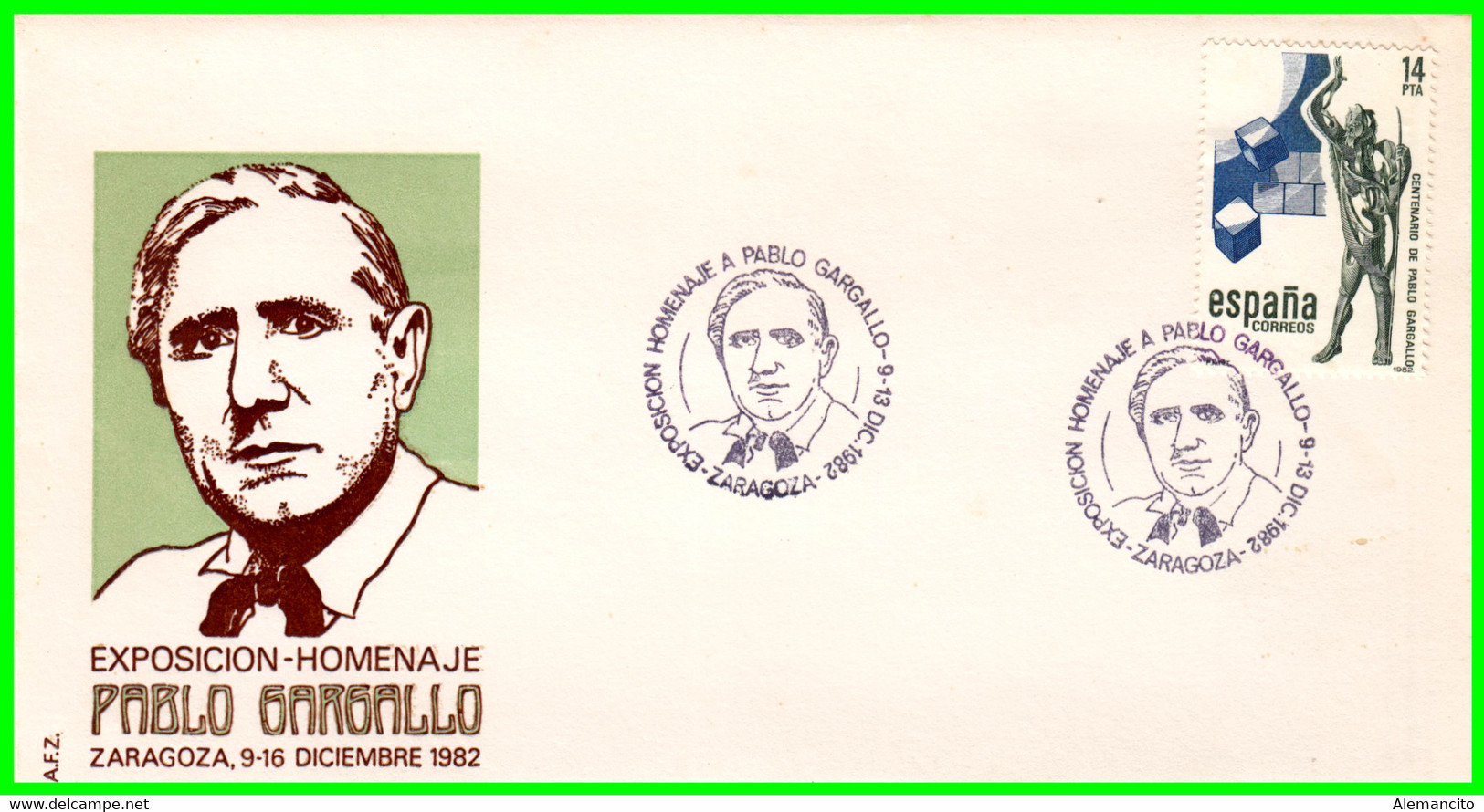SOBRE EXPOSICION FILATELICA HOMENAJE A PABLO GARGALLO MATASELLADO EN ESPAÑA AÑO 1982 - Sonstige & Ohne Zuordnung
