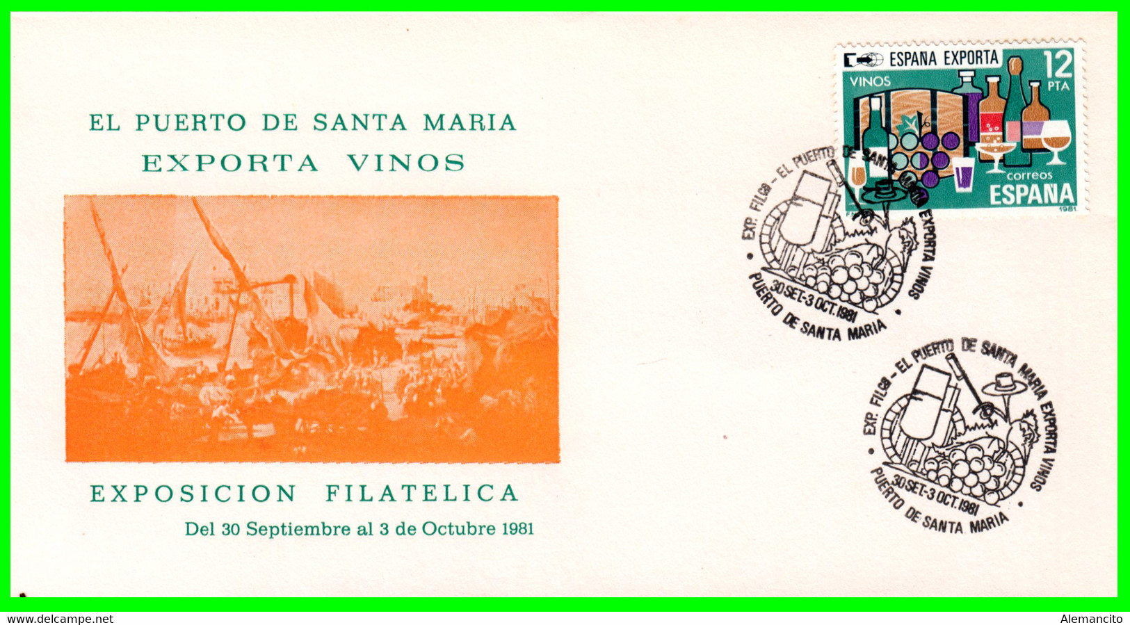 SOBRE EXPOSICION FILATELICA VINOS MATASELLADO EN EL PUERTO DE SANTA MARIA  AÑO 1981 - Other & Unclassified