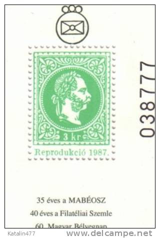 HUNGARY, 1987. Josef Franz Reprint, Special Block Pair, For 60th Stamp Day,  Commemorative Sheet MNH×× - Commemorative Sheets