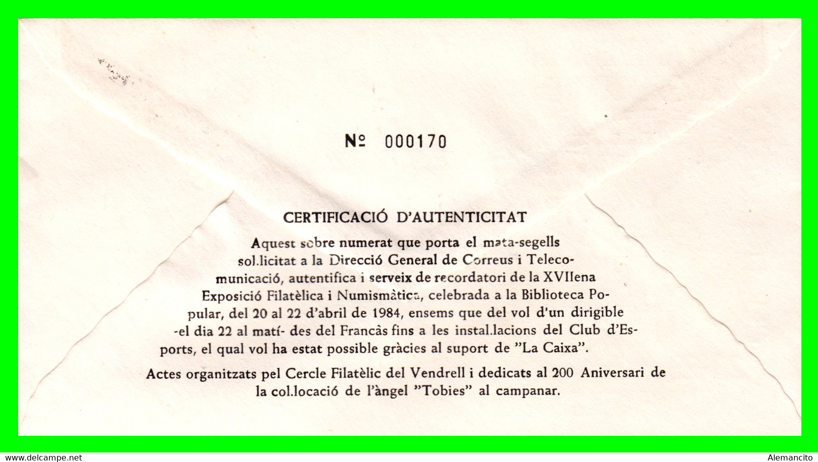 SOBRE EXPOSICION FILATELICA CICLO FILATELICO  MATASELLADO EN EL VENDRELL AÑO 1984 - Altri & Non Classificati