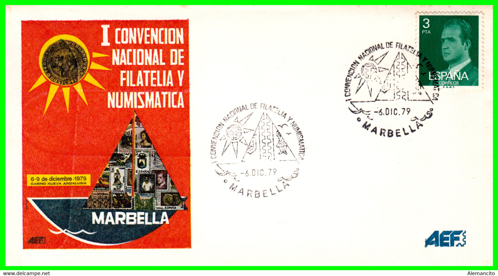 SOBRE EXPOSICION FILATELICA COVENCION  FILATELICA Y NUMISMATICA  DE MARBELLA  MATASELLADO AÑO 1979 - Otros & Sin Clasificación